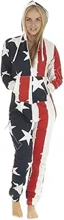 [FASHION] Oasis Unisex Ladies Mens Fleece Onesies Jumpsuits Playsuit US Flag (M (UK 10), USA Flag Print 2)