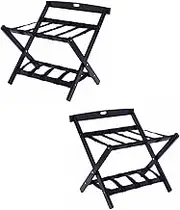 Bedroom Suitcase Rack, Hotel Luggage Rack, Solid Wood Folding Suitcase Stand, Double Level Luggage Holder with Shoe Shelf, 60 * 50 * 65cm