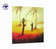 AFRICA'S DAILY LIFE MODERN ART OIL PAINTING HANDMADE ON CANVAS- WOODEN FRAME