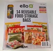 Ello 14 Pack Reusable Fresh Food Storage Bags Refrigerator Use BPA Free Durable