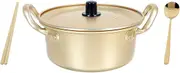 1set Korean Ramen Pot Binaural Aluminum Noodle Pot Portable Cooking Utensil for Instant Noodles Heat-resistant Stockpot for Stews and Soups Non-stick Design