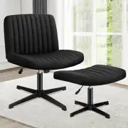 ALFORDSON Criss-Cross Desk Chair with Cross Leg Ottoman Stool, XAVI Series, F...