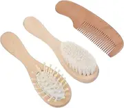 JOINPAYA 3 in 1 Baby Brush Set Scalp Brush Comb Wooden Hair Brush Safe Scalp Care Bath Scrubber