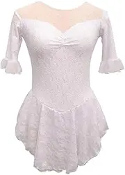 [Zagitova] Figure Skating Dress for Girls Women's Short Sleeves Elastic Ice Skating Competition Wear Chiffon Flowy Skirt