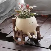 PLALZDS Smily Face Planter Pot Cute Resin Flower Head Planters for Indoor Outdoor Plants Unique Sit Rocking Chair Succulent Pots Gift IdeaI for Mother and Appreciation Christmas with Drainage Hole