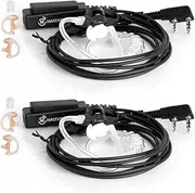 Covert Acoustic Tube Walkie Talkie Earpiece Surveillance Headset with Mic Compatible with Baofeng BF-888S UV-5R Retevis RT21 RT68 2 Pin Kenwood Two Way Radio(2PACK)