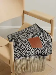 [LOEWE] LOEWE - Leather-trimmed Fringed Herringbone Wool-blend Blanket - Black - One size One size Black