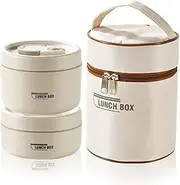 AMXGPT 2 Pcs Lunch Box Bento Boxes with Bag,Thermal Keep Warm Stainless Steel Lunch Box for Boy Girl SchoolOutdoor Camping(Beige)