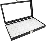 Novel Box® Large Glass Top Black Leatherette Jewelry Display Case + 36 Count Jar Insert Tray in White + Custom NB Pouch