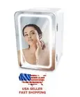 Personal Chiller LED Lighted Mini Fridge with Mirror Door Refrigerator, White