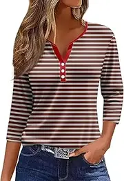 [Valtorixia] 3/4 Length Sleeve Women Henley V Neck Tops Casual Length Button Down Shirt Floral Print Blouses Plus Size Trendy Comfy Tees (color-b-29,Medium)