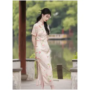 提花旗袍2024年夏季新款老上海復古風優雅氣質年輕款少女碎花洋裝