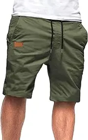 [JEShifangjiusu] Mens Casual Shorts Summer Beach Stretch Short Pant Cotton Drawstring Classic Cargo Stretch Short with 22 Pockets Army Green