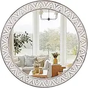 fuxuiwy Round Rustic Wooden Mirrors, Distressed Circle Mirror for Bathroom, Bedroom, Living Room, Entryway, Fireplace, Hall