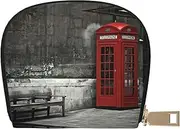 [JEJEA] British Phone Booth Print Credit Card Holder Wallet, Small Card Holder Wallet with Zipper,Leather Card Holder, White, One Size