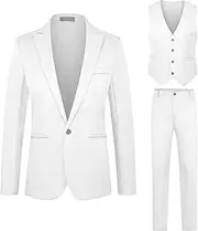[Maiyifu-GJ] Men's Casual Business 3 Piece Suit Slim Fit 1 Button Wedding Prom Suits Solid Blazer Jacket Vest Pants Tuxedo Set