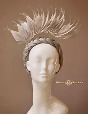 Kentucky Derby Fascinator Gray Feather Crown Headband Ascot Melbourne Cup Hat