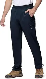 [Rdruko] Men's Lightweight Outdoor Trousers Elastic Waist Quick Dry Water Repellent Stretchy Cargo Pants for Hiking Traveling Walking Work Camping Golf, Navy Blue, 3XL