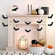 Bat Halloween Garland, Felt Bat Decorations Halloween Wooden Beads Garland for Bedroom Haunted House Fireplace Wall Indoor Outdoor