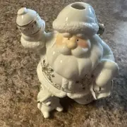 Christmas Porcelain Santa Clause Votive With Candle White