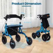 Height Adjustable Foldable Rollator Walker with Seat and Storage, Blue