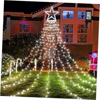 Outdoor 317 LED Waterfall Tree Lights, 9 Strands with Timer - 8 Cool White