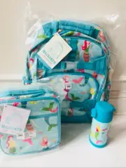 Pottery Barn Kids Large Backpack Aqua Mermaid Lunchbox Water Bottle New HTF