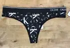 Calvin Klein Women's CK ONE Micro Thong Bottom Intersection logo Print, Black, M