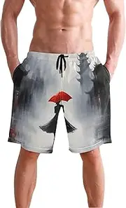 [XYMZR] Woman Umbrella Red Men's Swim Trunks Quick-Dry Bathing Suit Swimming Board Shorts S