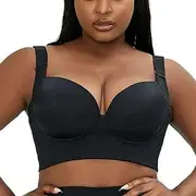 [NAVYN] Compression Sculpting Uplift Sports Bras for Women Deep V Cup Full Back Coverage Bralette Post Op Posture Vest Bra(Black,75/34A)
