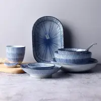 在飛比找ETMall東森購物網優惠-家用菜碗陶瓷碗日式創意手繪青花陶瓷餐具大湯面碗菜盤醬碟小飯碗
