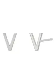 BYCHARI Large Initial Stud Earrings in 14K White Gold-V at Nordstrom One Size