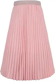 [FEOYA] Kids Girls Long Pleated Skirt High Waist Elasticated Skirts Summer Casual Swing Skirt Party Elegant Skirt Solid Color Classic A-Linie Skater Skirt for Children with Lining Age 4-16
