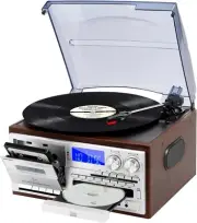 Record Player 9 in 1 3 Speed Bluetooth Vintage Turntable CD Cassette Silver