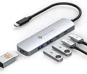 NOVOO USB C 4K@60Hz HDMI Hub, 5 in 1 USB Multiport Adapter with 4K@60Hz HDMI, USB-C Data 5Gbps, PD 100W Charging, 2USB-A, USB Dongle for MacBook M3/Surface/XPS/Chromebook/iPhone 15/iPad/Steam Deck