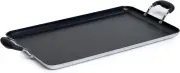 19X12In Aluminum Nonstick Double Burner Griddle with Cool Touch Handles, Black
