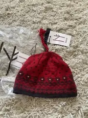 Neve Cecily Hat Red Black Wool Snowflake Tassel Beanie OS
