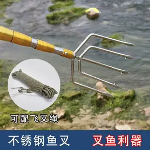 多功能大倒刺捕魚套裝插魚叉子神器不銹鋼魚叉頭可伸縮定位魚叉桿