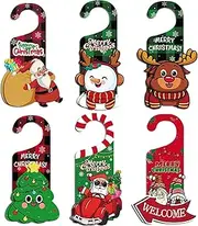 Christmas Door Knob Decorations - 6X Paper Christmas Doorknob Hanger Craft - Elk Door Hanger Craft for Window