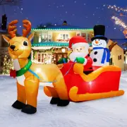 6.6FT Long Christmas Inflatables Santa Claus on Sleigh with Snowman & Reindee...