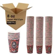 1000 Ct Disposable Paper Hot Coffee Cups Coffee Bean Design WHOLESALE LOT - 8oz