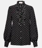[Valentino] Valentino Polka-dot silk crêpe de chine blouse AU 12 black