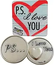 PS I Love You Gift Set Italian Metal Token Trinket with Magnet Drink Coaster