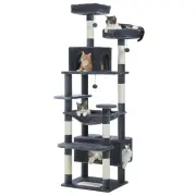 Cat Tree Tower Sisal-Covered Scratching Posts Spacious Hammock Padded Home Cozy