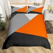 Orange And Gray Duvet Cover King Patchwork Geometric Triangle Bedding Set Orange Black Light Grey Comforter Cover For Kids Adults Modern Simple Abstract Geometry Bed Set,2 Pillow Cases