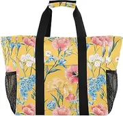 [sanluoli] Bag For Trunk Collapsable Beach Totes Bags Sandproof with Handles Cars Tote Bag, Yellow Floral Blooms Red, 1 size