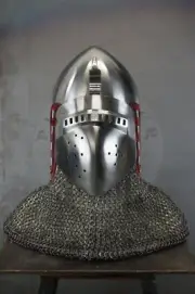 Medieval NEW Nurnberg Bascinet Helmet 16 Guage Steel with Chainmail LARP helmet