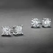 925 Silver 2ct Cubic Zirconia Stud Earrings, 6mm Silver Stud Earrings SET