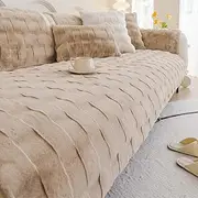 Huierxun 3D Fuzzy Rabbit Plush Sofa Cover Soft Fur Sectional Couch Cover Fluffy Faux Fur Cushion Cover Non-Slip Sofa Slipcovers Furry Cozy Shaggy Furniture Protector for Dogs Cats(Coffee,28"x28")