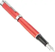 Conklin Herringbone Signature Fountain Pen - Flex JoWo Nib, Red with Chrome Trim, Flexible Engraved Design, Refillable for Expressive Writing, Ideal Pen Enthusiasts
